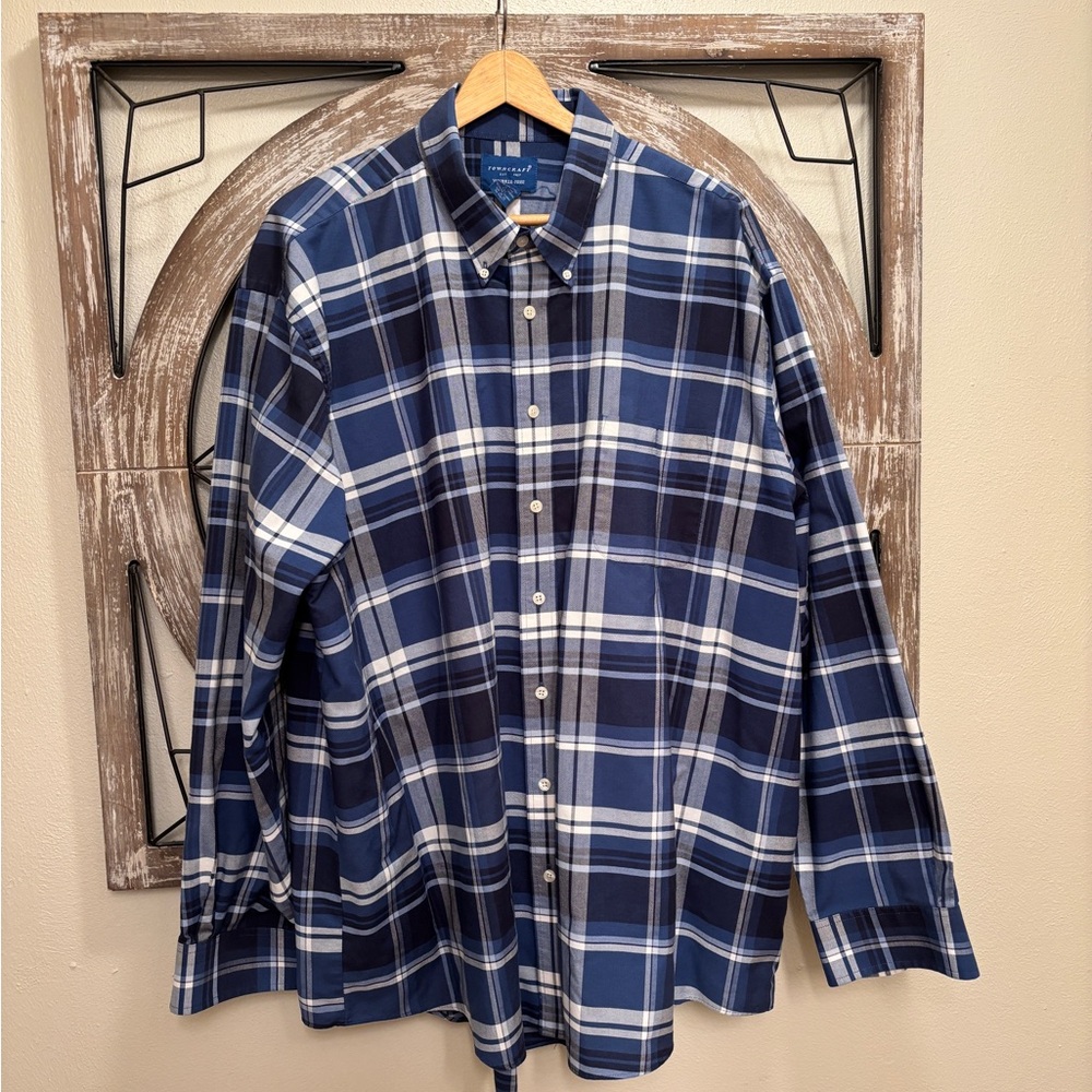 Towncraft Blue and White Casual Button Down Shirt